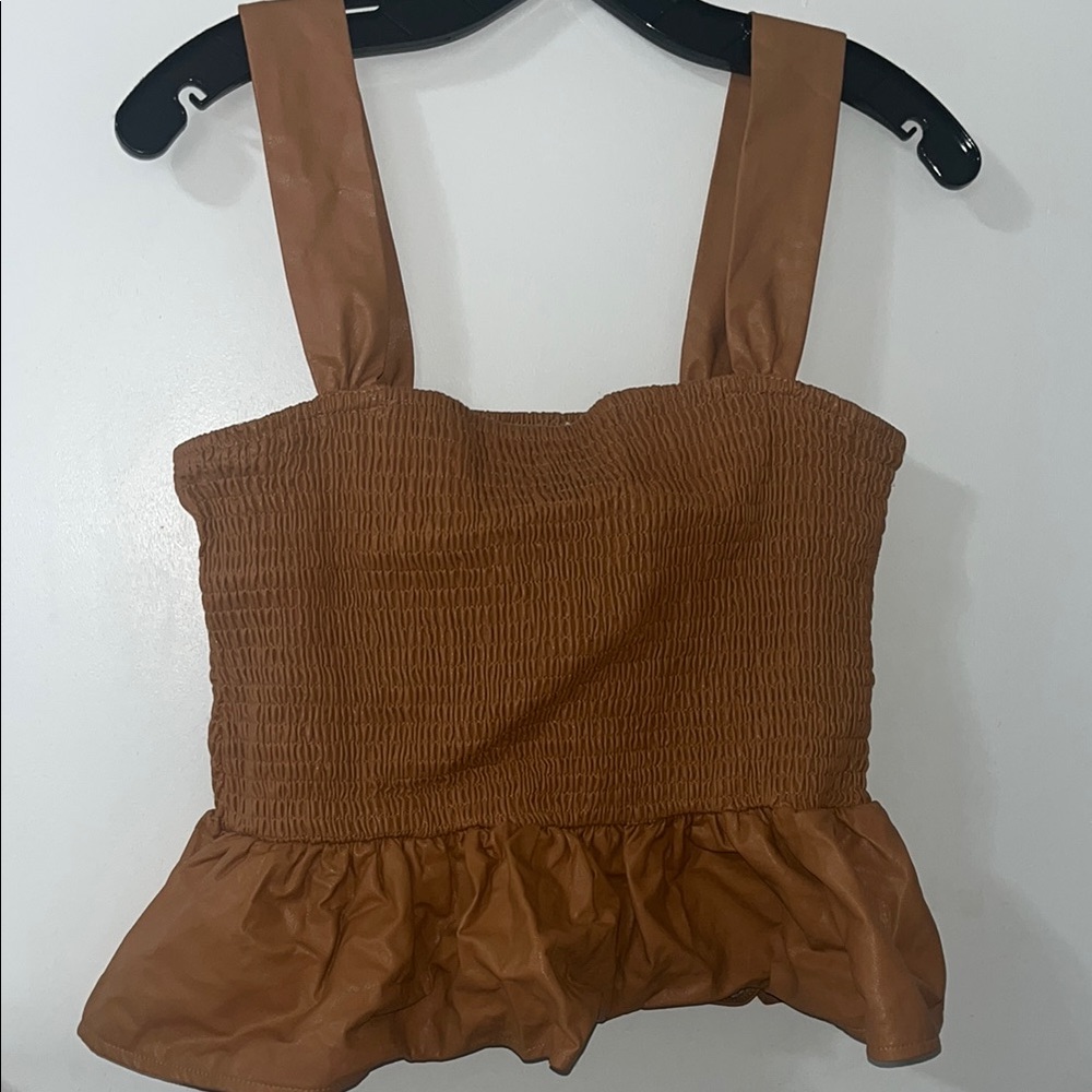 Women's Tan Faux Leather Top